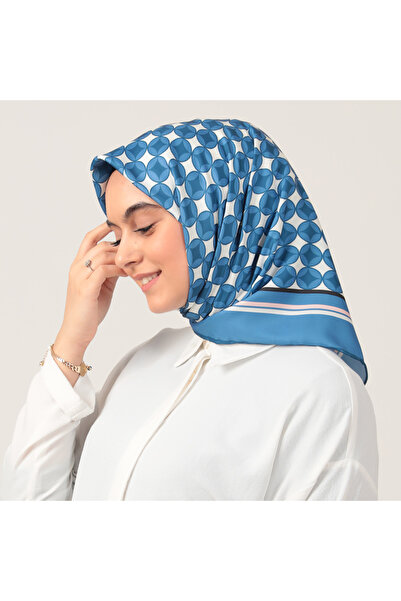 ipekistanbul Eșarfă din twill - Model medalion - Indigo