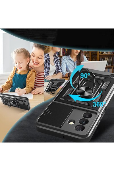 zore Galaxy A17 Compatible Case with Magnetic Stand and Camera Protection Sliding Vega Cover - Blue