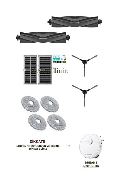 Roboclinic فرشاة بديلة متوافقة مع مكنسة روبوت دريم D20 ألترا، فلتر هيبا، طقم ...