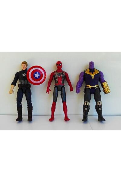 ÇEŞİT SEPETİM Children's Development Toys Light-Up and Movable 20cm Captain America Spider-Man and Thanos Set of 3 Girls