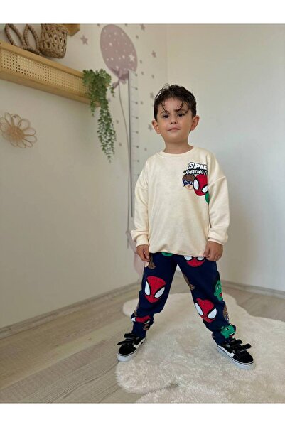 Kids White Printed Top Printed Black Bottom Set