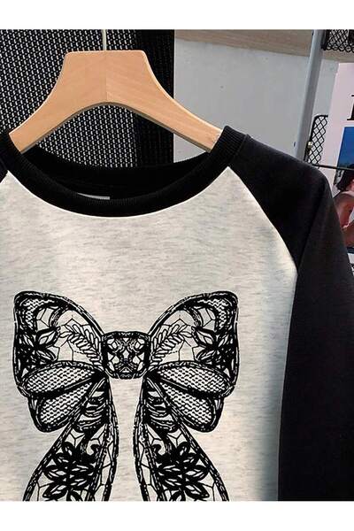 MOONBULL Γυναικείο φούτερ με μακρυμάνικο λαιμόκοψη με λεπτομέρειες χειμερινής στάσης