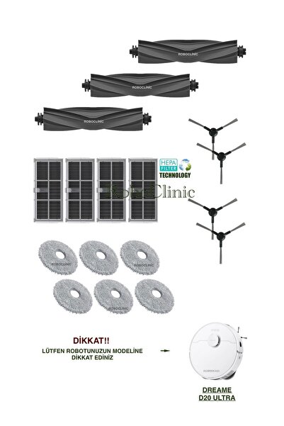 Roboclinic فرشاة بديلة متوافقة مع مكنسة روبوت دريم D20 ألترا، فلتر هيبا، طقم ...