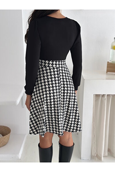 YUSUF CAN KARATAŞ KARATAŞ GİYİM Rochie de damă, culoare neagră, cu guler pătrat, cu mâneci lungi, din microțesătură, rochie kiloş