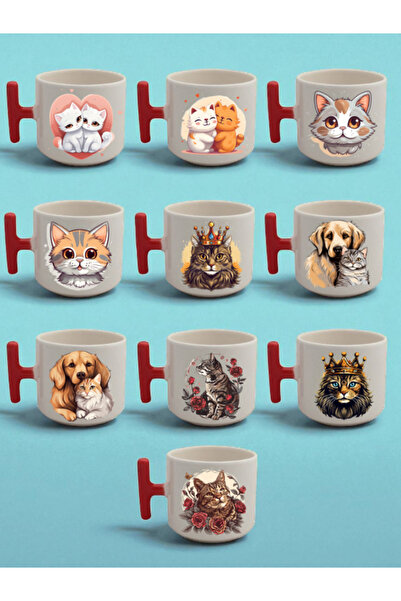 lili hediyelik Cats Themed Set of 10 Latte Cups - Valentine's Day Gift, Birth...