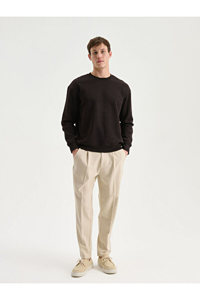 LC Waikiki Kahverengi Bisiklet Yaka Uzun Kollu Erkek Kalın Sweatshirt