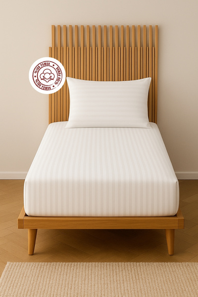 sutra 100% Cotton Single Cotton Satin Striped Elastic Sheet Set