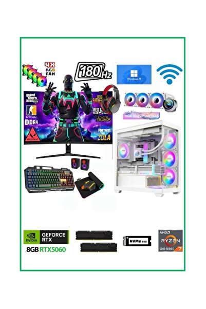 RAMTECH BİLGİSAYAR RS X10 Ryzen 7 5700x 32Gb 1Tb M.2 RTX5060 24'' 180Hz Sıvı Soğutmalı Masaüstü Oyuncu Bilgisayarı