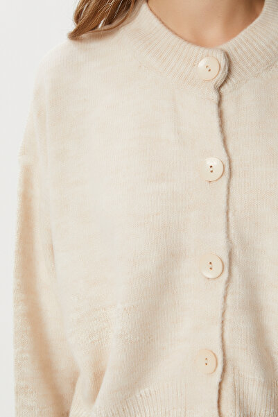 Lovelyİstanbul Düğmeli Yün Efektli Triko Hırka LBP0028 KREM