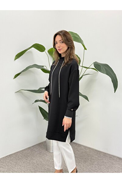 Armine Yakası Taş Bağcık Detaylı Kolları Ribanalı Fermuarlı Tunik 25AYC436 MODAAYKA