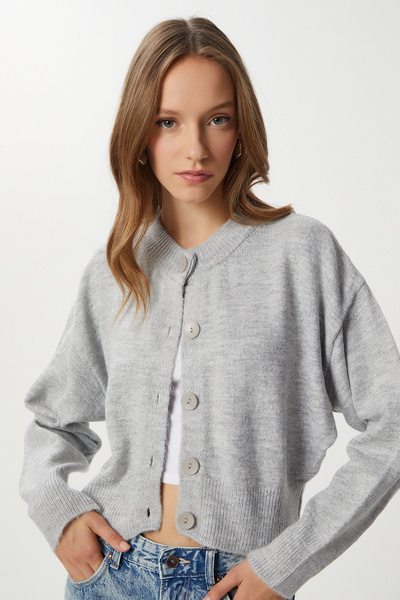 Lovelyİstanbul Buttoned Wool Effect Knitwear Cardigan Lbp0028 Gray