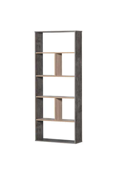 BAITY Open Shelf Unit 5 Tiers - Malaysian Wood Grey with Wood Accent
