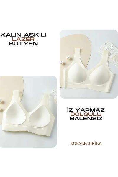 KORSEFABRİKA Thick Strap Padded Wireless Invisible Non-Marking Laser Bra
