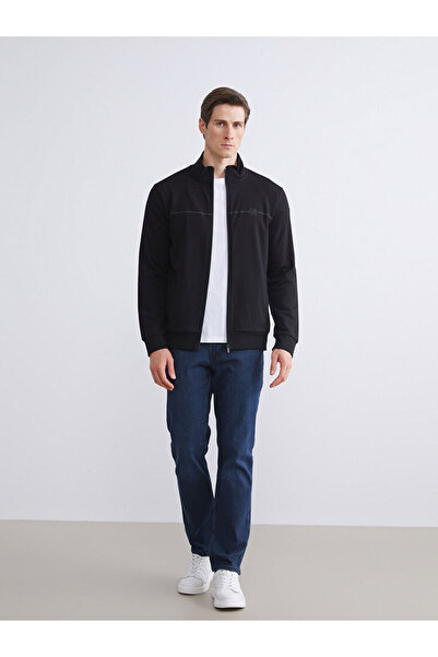 LC Waikiki Black Stand Collar Long Sleeve Men's Zip-Up Sweatshirt