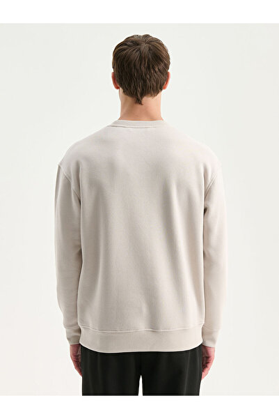 LC Waikiki Bej Bisiklet Yaka Uzun Kollu Erkek Kalın Sweatshirt
