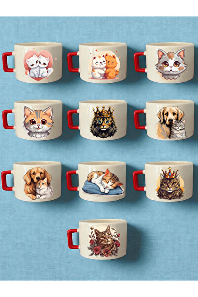 lili hediyelik Cats Themed Set of 10 Glasses - Valentine's Day Gift, Birthday...