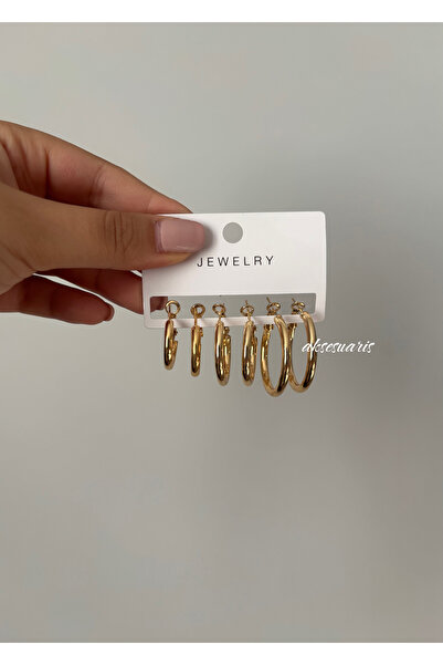 aksesuaris 6'lı Kaplama Halka Küpe Set 3 Farklı Boy