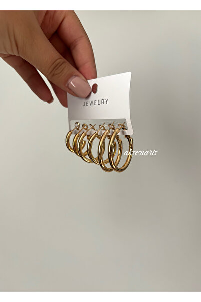 aksesuaris 6'lı Kaplama Halka Küpe Set 3 Farklı Boy