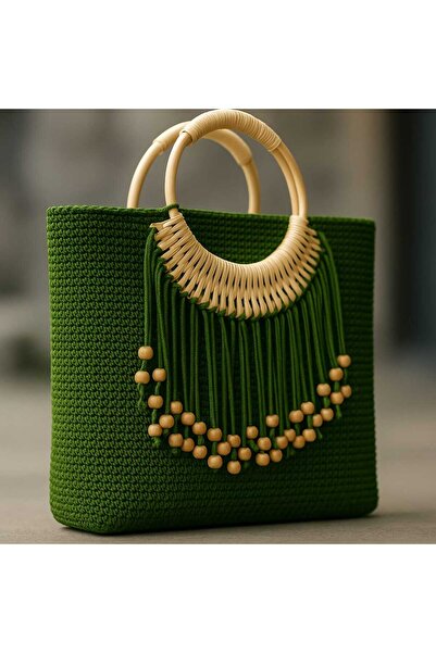 MAZSAY El Yapımı Makrome Çanta Doğal Ve Şık Tasarım Boncuk