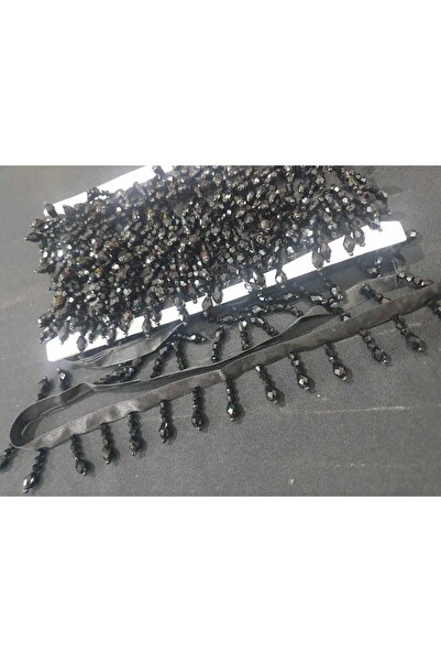 ESRA ŞELEM Siyah Boncuklu Saçak Püskül Dekoratif Şerit Aksesuar Hobi