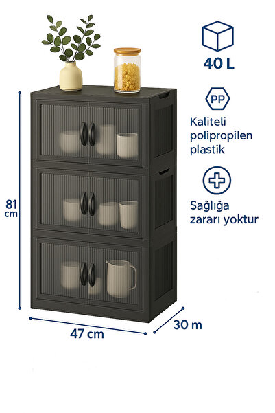 EVONİTA 3 Katlı Portatif Plastik Dolap | Çok Amaçlı Saklama ve Düzenleyici | Mutfak Banyo Balkon Ayakkabılık