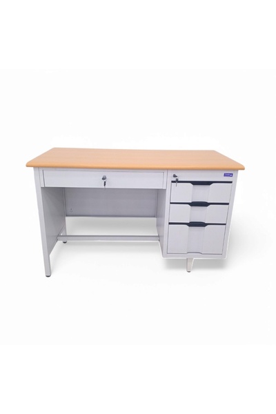 concent Office desk with iron drawers - wood top and gray iron frame with sliding drawer