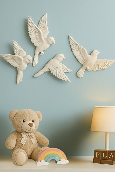 Findify Store 4’lü 3D Kuş Duvar Dekoru Dekoratif Reçine Dekor Modern, Bohem D...