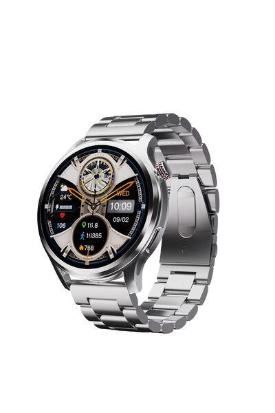 Generic SK 51 Men's 1.43-Inch AMOLED Smartwatch with Steel Strap, BT Call and IP67 Waterproof