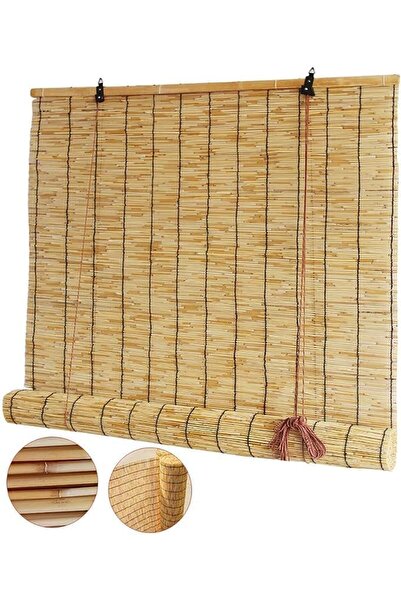 genric FFD Natural Reed Roll Up Shades Hand-Woven Bamboo Blinds for Indoor/Outdoor - Easy to Install 120cm