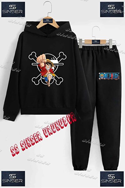 SS SİNSER Παιδικό Unisex Σετ Φόρμας με Κουκούλα και Στάμπα "ANIME ONE PIECE C...