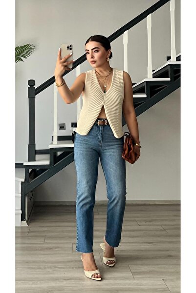 Oslove Ecru 5 Button Knit Vest