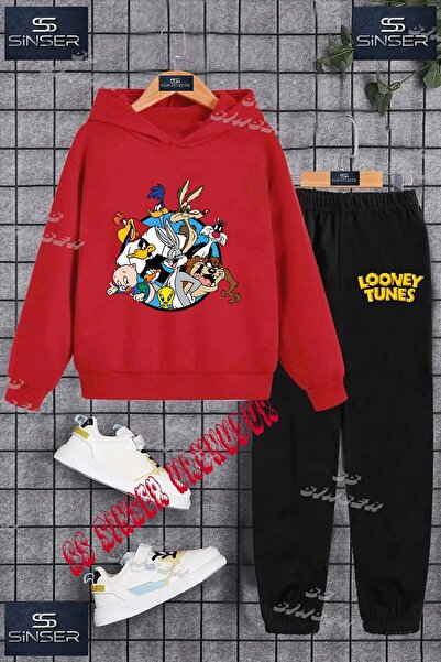 SS SİNSER Детски унисекс комплект спортен екип с качулка и принт „Tunes Chara...