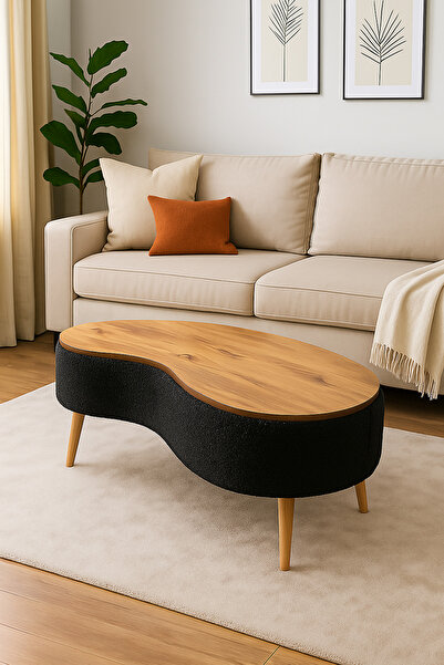 own home Vera Doğal Formlu Orta Sehpa, Teddy Kumaş Kaplamalı Ahşap Ayaklı Ort...