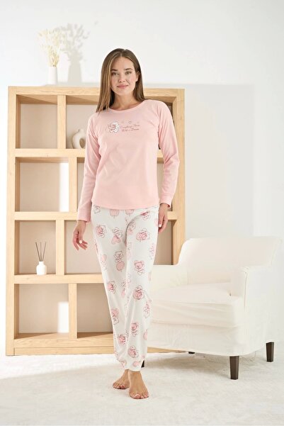 Pijamoni Women's Thermosoft Fabric Crew Neck Pink Pajama Set - 7900