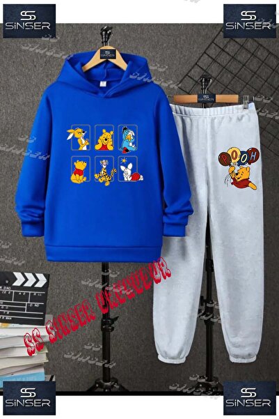 SS SİNSER Çocuk Unısex "POOH 6LI KARE ICINDE"Baskılı Kapşolu Eşofman Takımı