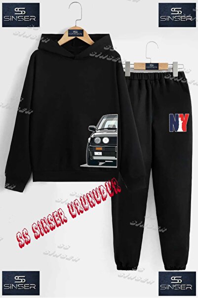 SS SİNSER Детски унисекс комплект спортен екип с качулка и надпис „BLACK CAR ...