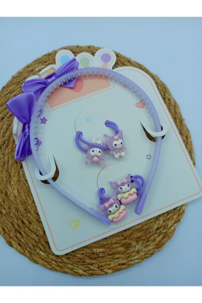 MY WORLD LİFE KUROMİ KARAKTER DESENLİ ÇİFT FİYONK DETAYLI TAÇ VE LASTİK TOKA SET