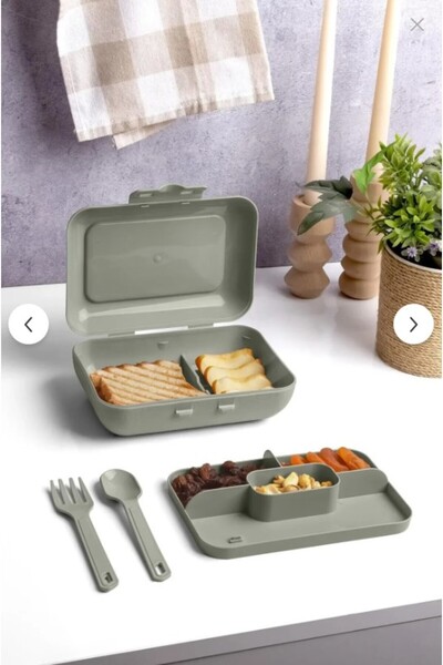 Online Kapında Luxury Green Lunch Box 2 Layers 5 Compartments Lunch Box with Self-Contained Fork and Spoon