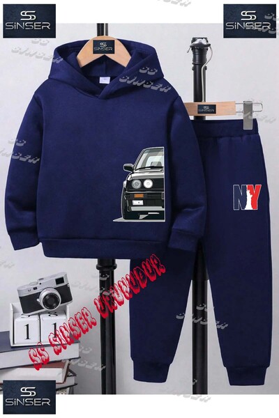 SS SİNSER Детски унисекс комплект спортен екип с качулка и надпис „BLACK CAR ...