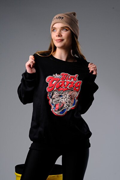 LAPS Women's Black Girl Gans Oversize Sweatshirt