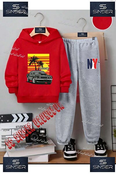 SS SİNSER Set de trening cu hanorac imprimat pentru copii, unisex, „CAR BLACK...