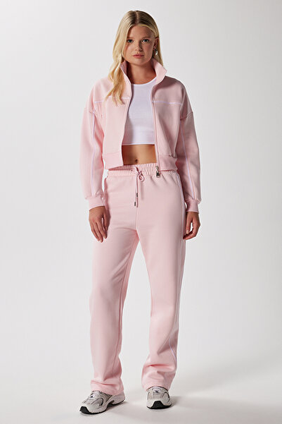 Ritnice Women's Lexi Pink Bottom Top Tracksuit Set with Fleece Inside and Stripes