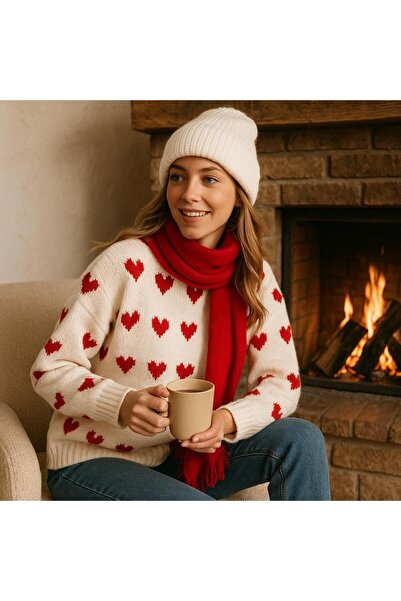 trivvy Pulover de tricotat la modă cu model de inimă Pinterest cu textura moale