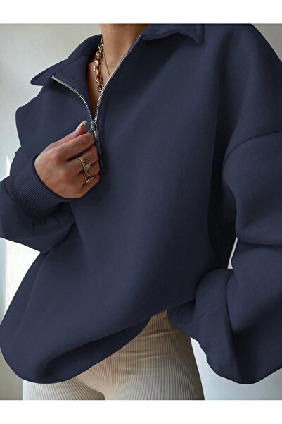 MOONBULL KADIN POLO YAKA FERMUARLI KIŞLIK SWEATSHİRT