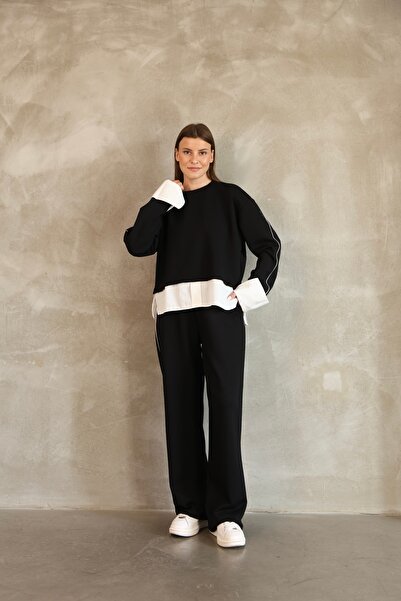 sportiness Σετ αθλητικής φόρμας Modal με λεπτομέρεια από παγιέτες και διακοσμητικό τεχνικό ύφασμα Terikoton