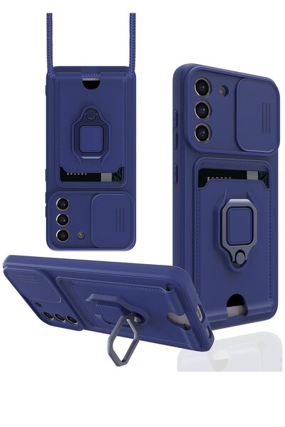 OEM حافظة سامسونج جالاكسي S21 FE من السيليكون مع حامل بطاقات زيوما - أزرق داكن-(5796) - VOANFD4048-65