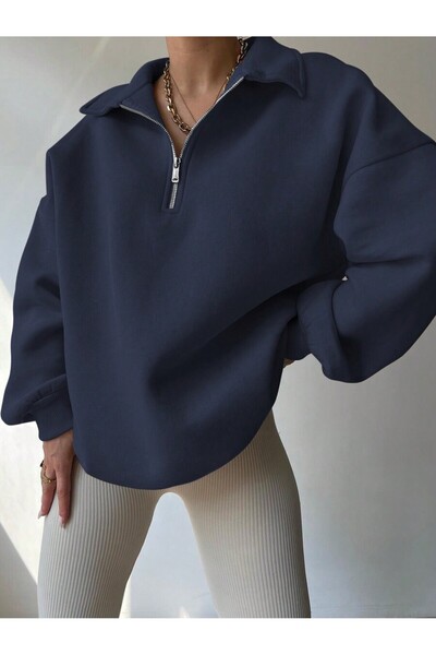 MOONBULL KADIN POLO YAKA FERMUARLI KIŞLIK SWEATSHİRT