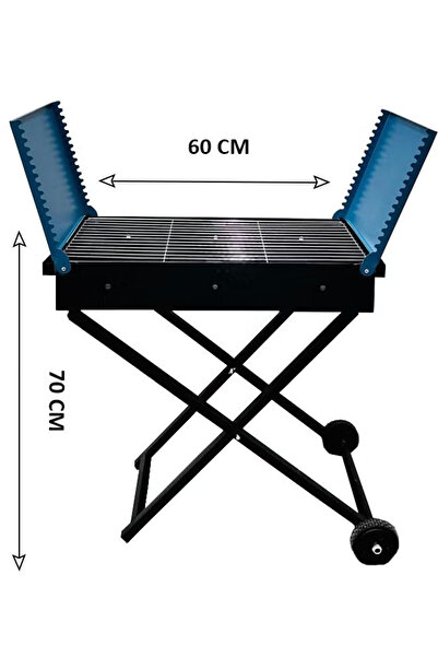 Cady One Portable Charcoal Grill Made of Stainless Steel with Wheels and Side Shelves