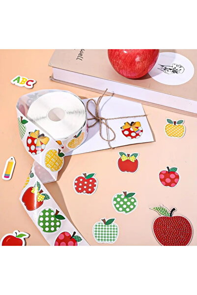 hdcw 500 ADET 2,5 cm ELMA TASARIMLI YAPIŞKANLI RULO STICKER ETİKET HEDİYE PAKETLEME