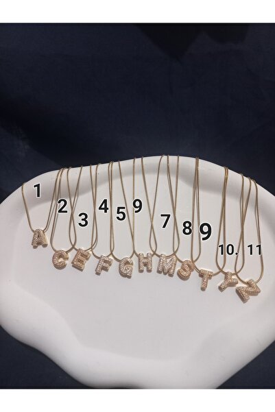 lavantebutik Bombeli Çelik Zirkon Taşlı Harf Kolye